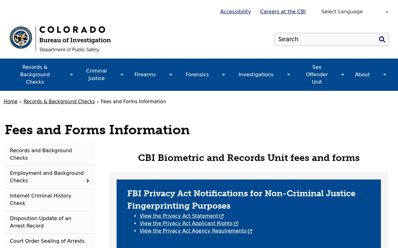 Hinsdale County arrest records and court charges CBI fees and forms