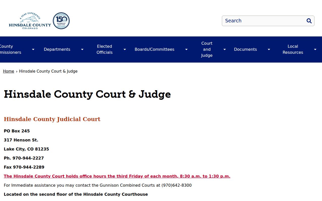 Hinsdale County court dockets County Court and Judge page