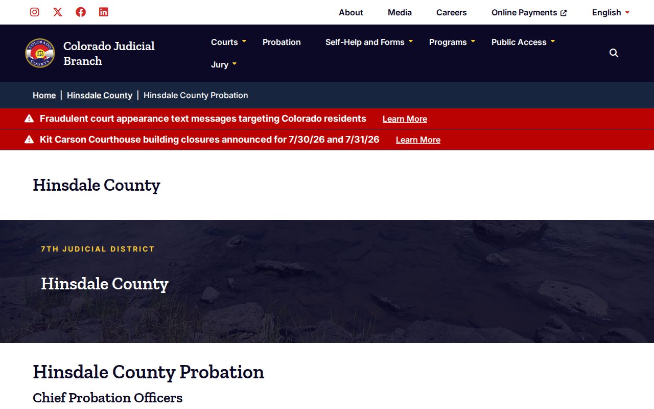 Hinsdale County court dockets probation page
