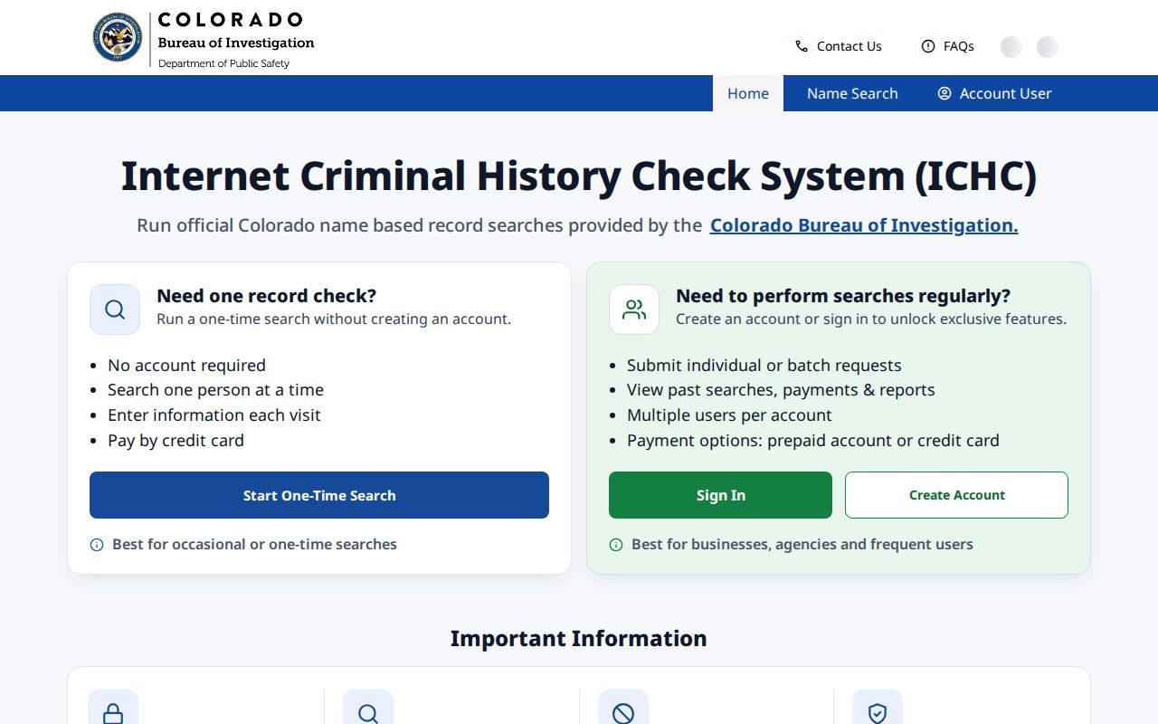 Hinsdale County criminal court records CBI Internet Criminal History Check portal