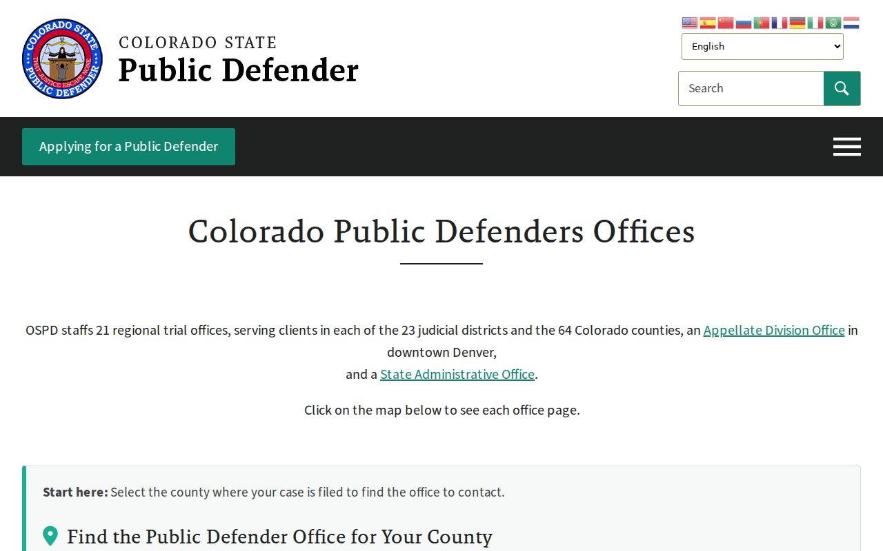 Hinsdale County criminal court records Colorado Public Defender office locator