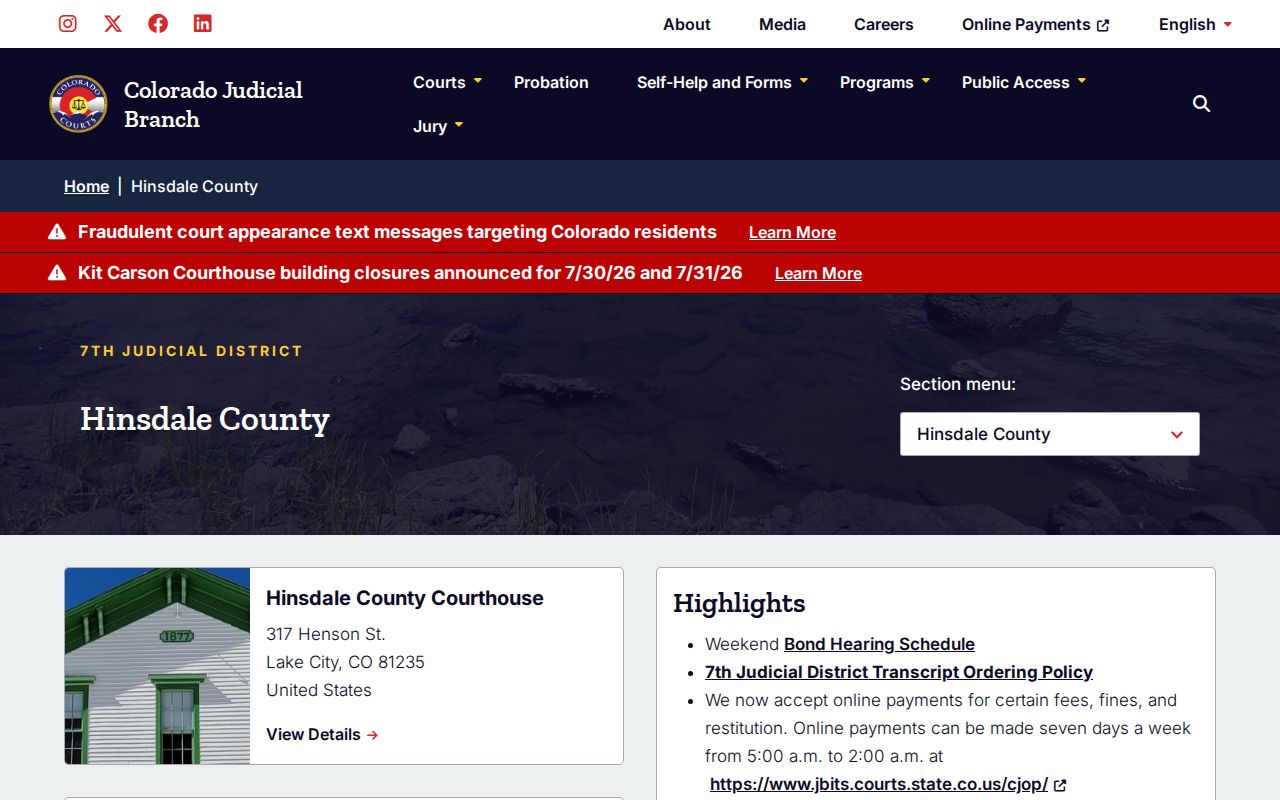 Hinsdale County court records Judicial Branch page