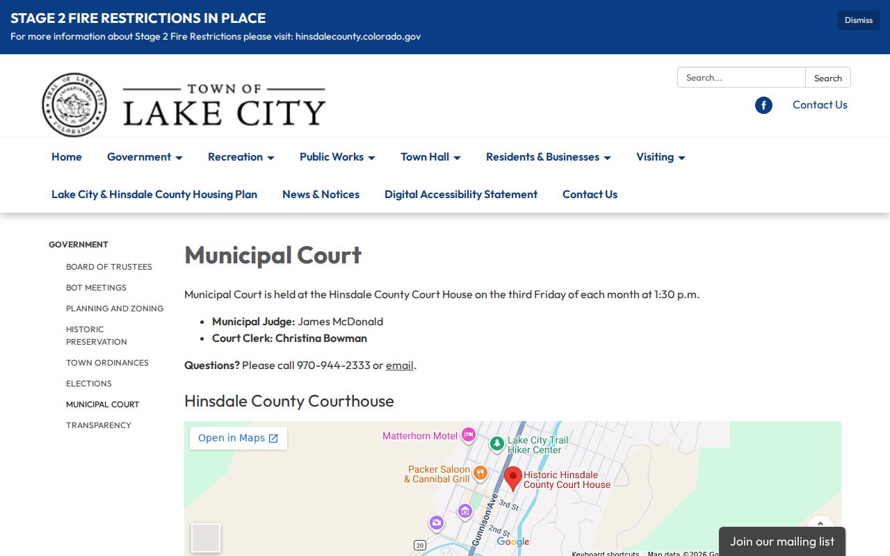 Hinsdale County court records Lake City Municipal Court