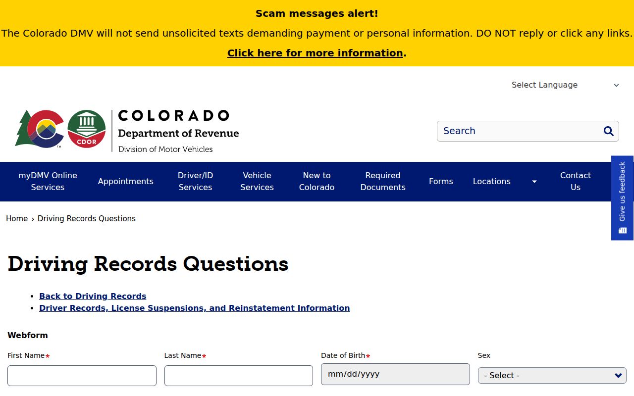 Hinsdale County traffic court records DMV driving records question form