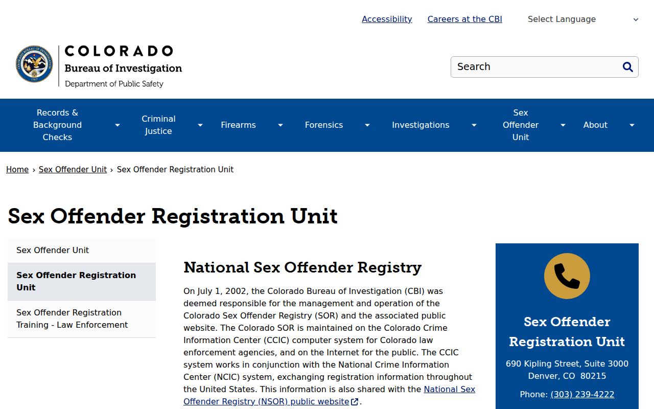 Hinsdale County warrant records CBI sex offender registration unit page