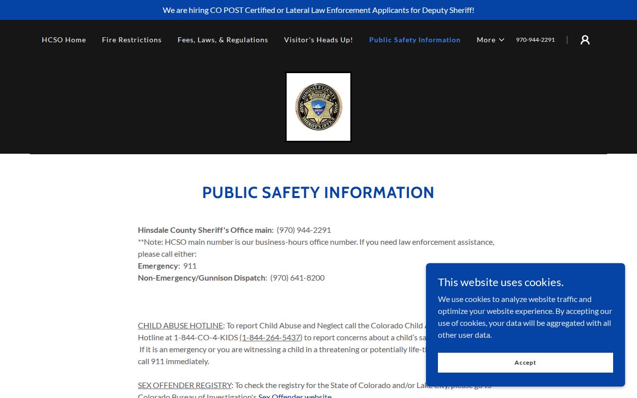 Hinsdale County warrant records sheriff public safety contact page